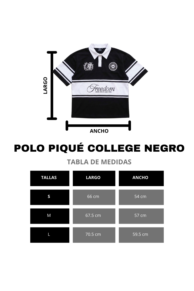 POLO PIQUÉ FREEDOM COLLEGE NEGRO
