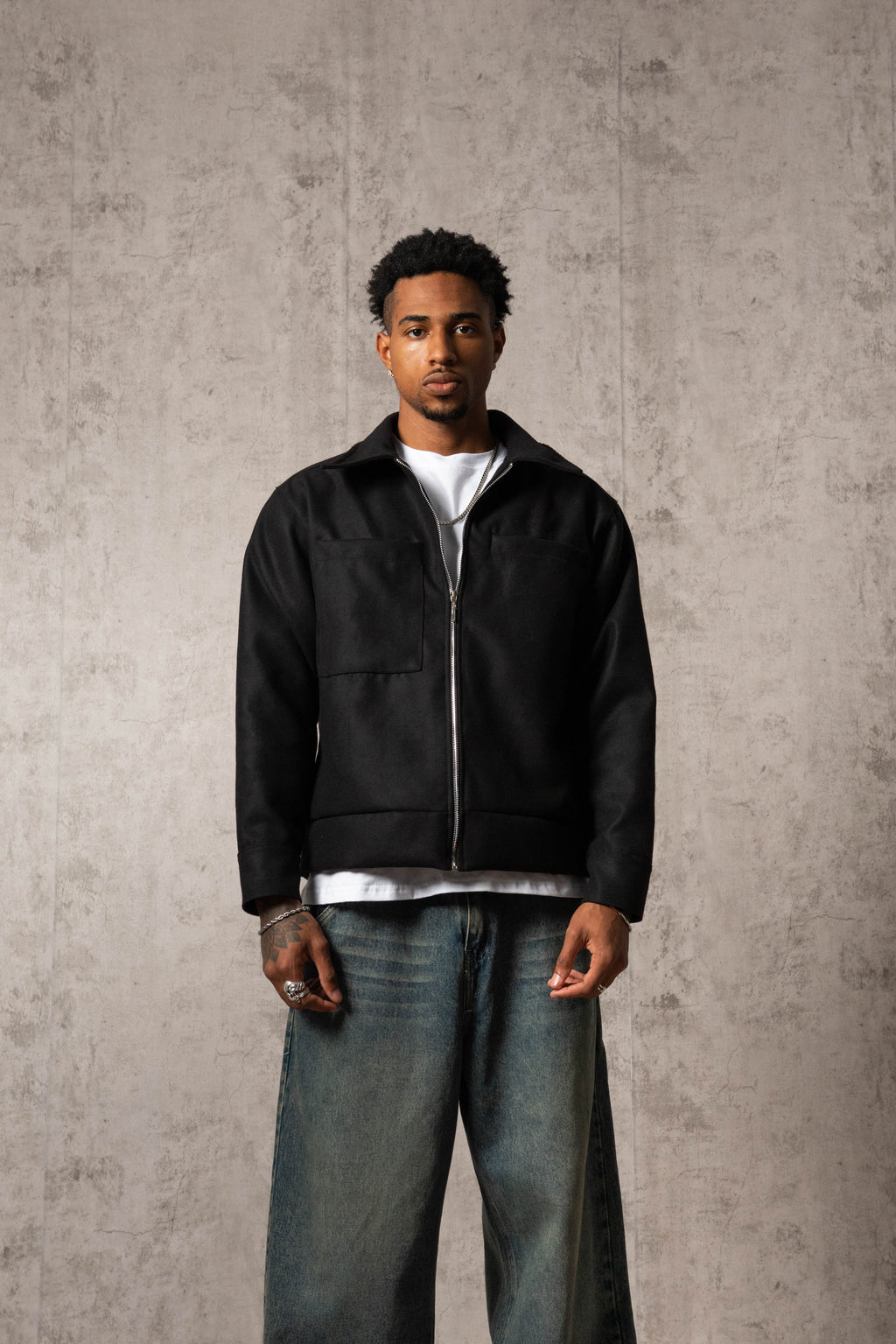 JACKET PAÑO MEMENTO MORI NEGRO