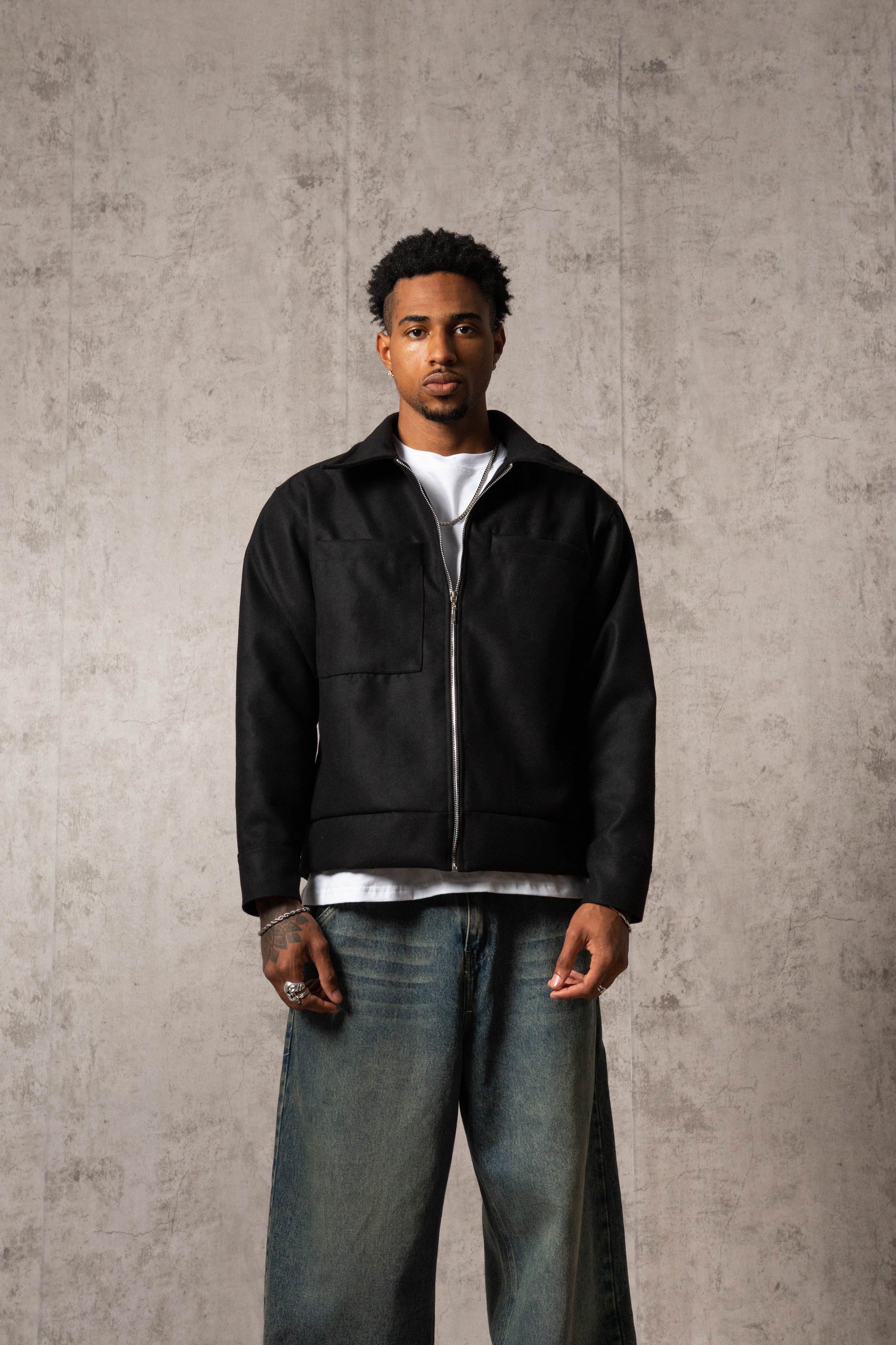 JACKET PAÑO MEMENTO MORI NEGRO