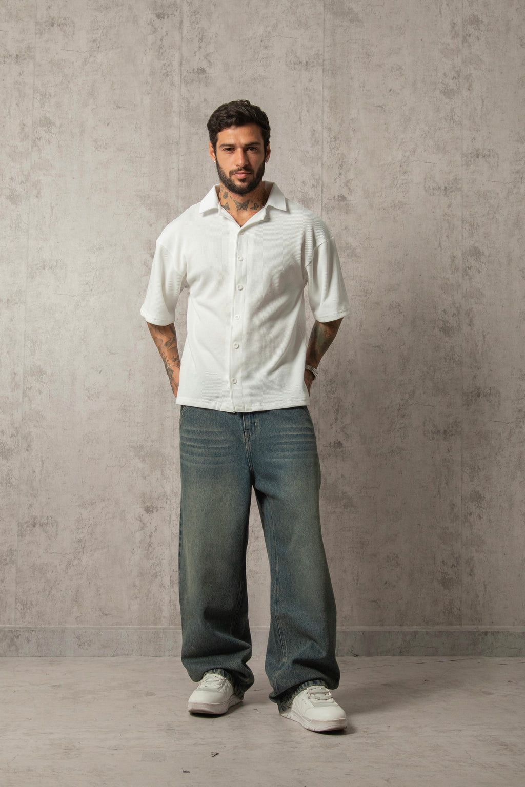 CAMISA WAFFLE HUESO