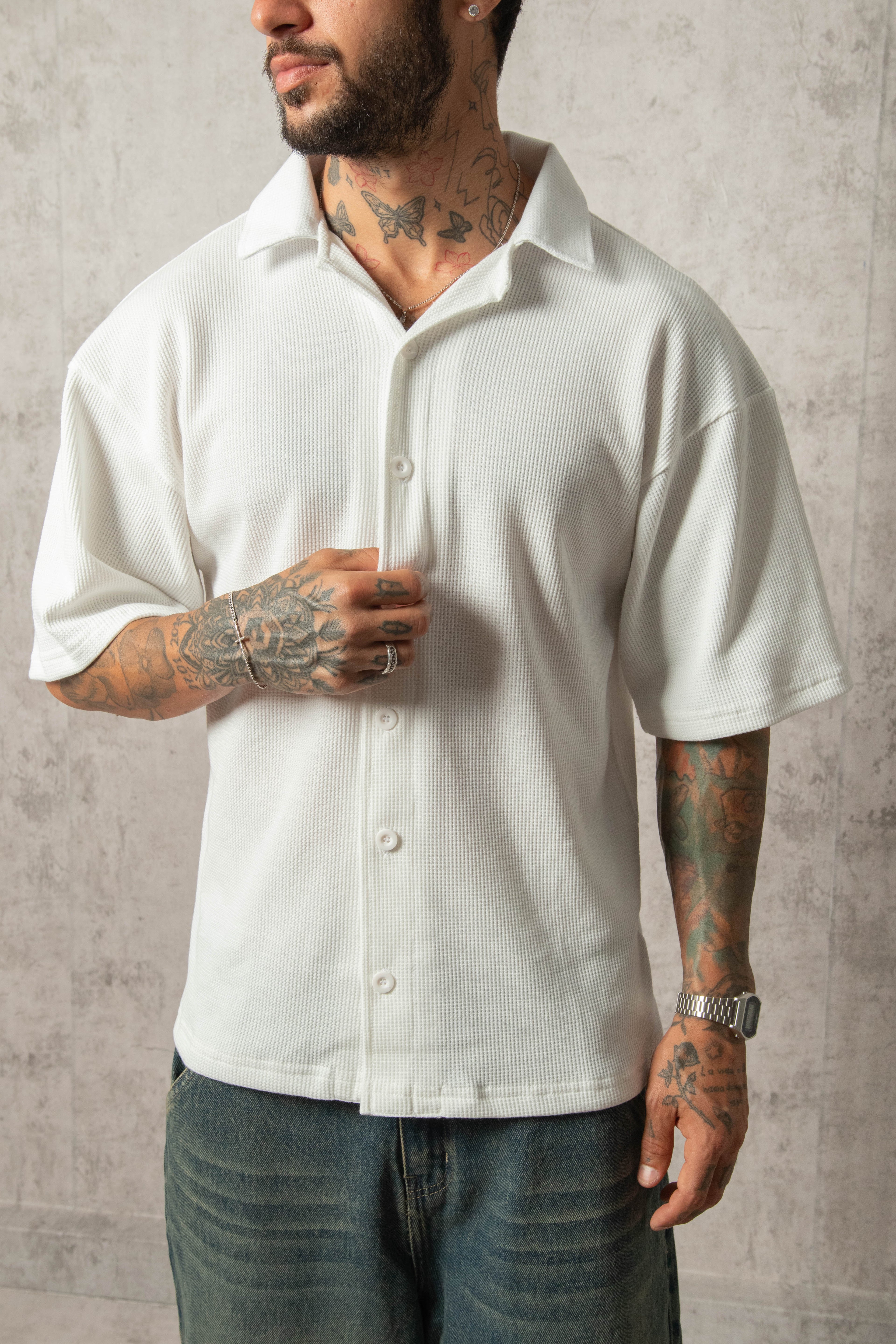 CAMISA WAFFLE HUESO