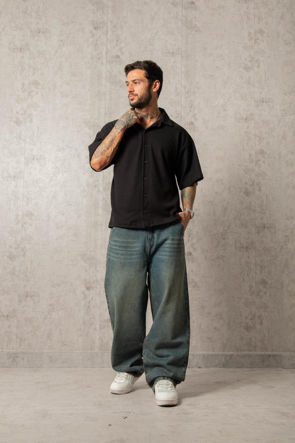 CAMISA WAFFLE NEGRO