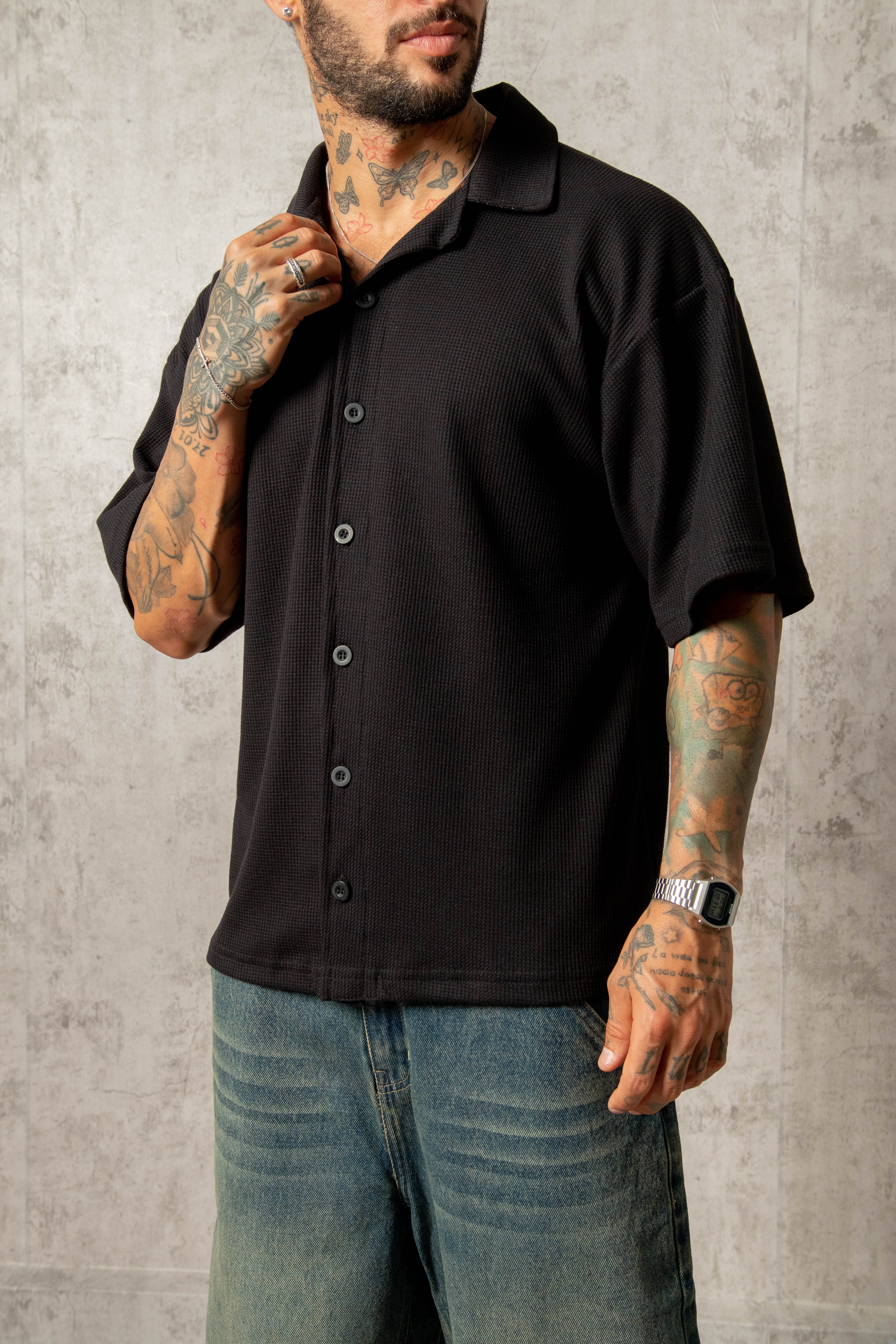 CAMISA WAFFLE NEGRO