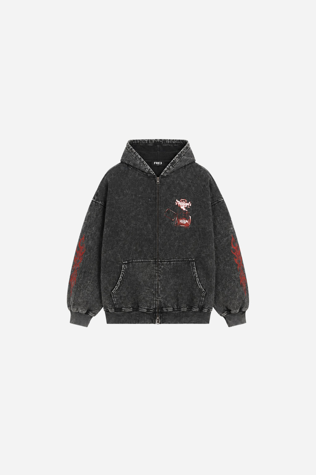 ZIP HODDIE ACIDWASH FREEDOM CENIZO