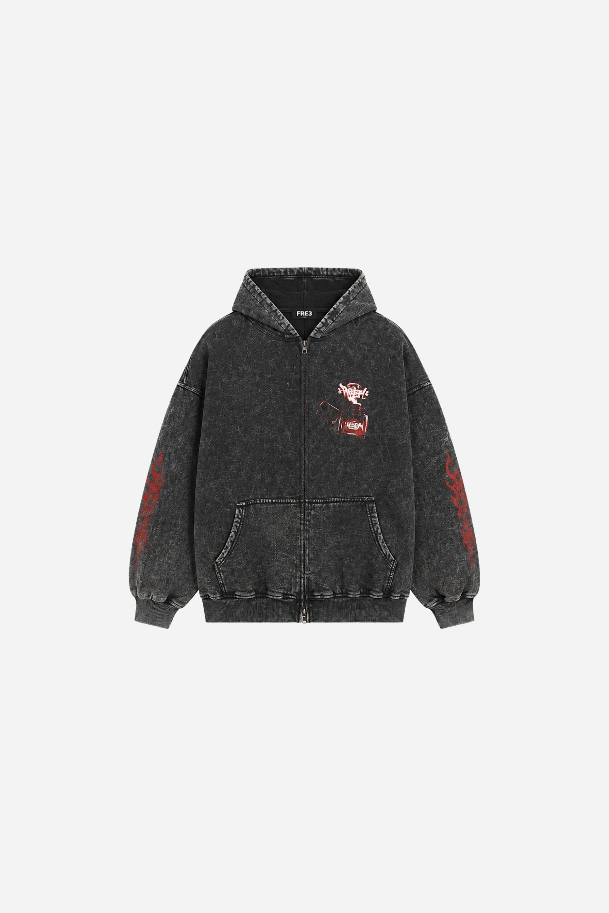 ZIP HODDIE ACIDWASH FREEDOM CENIZO
