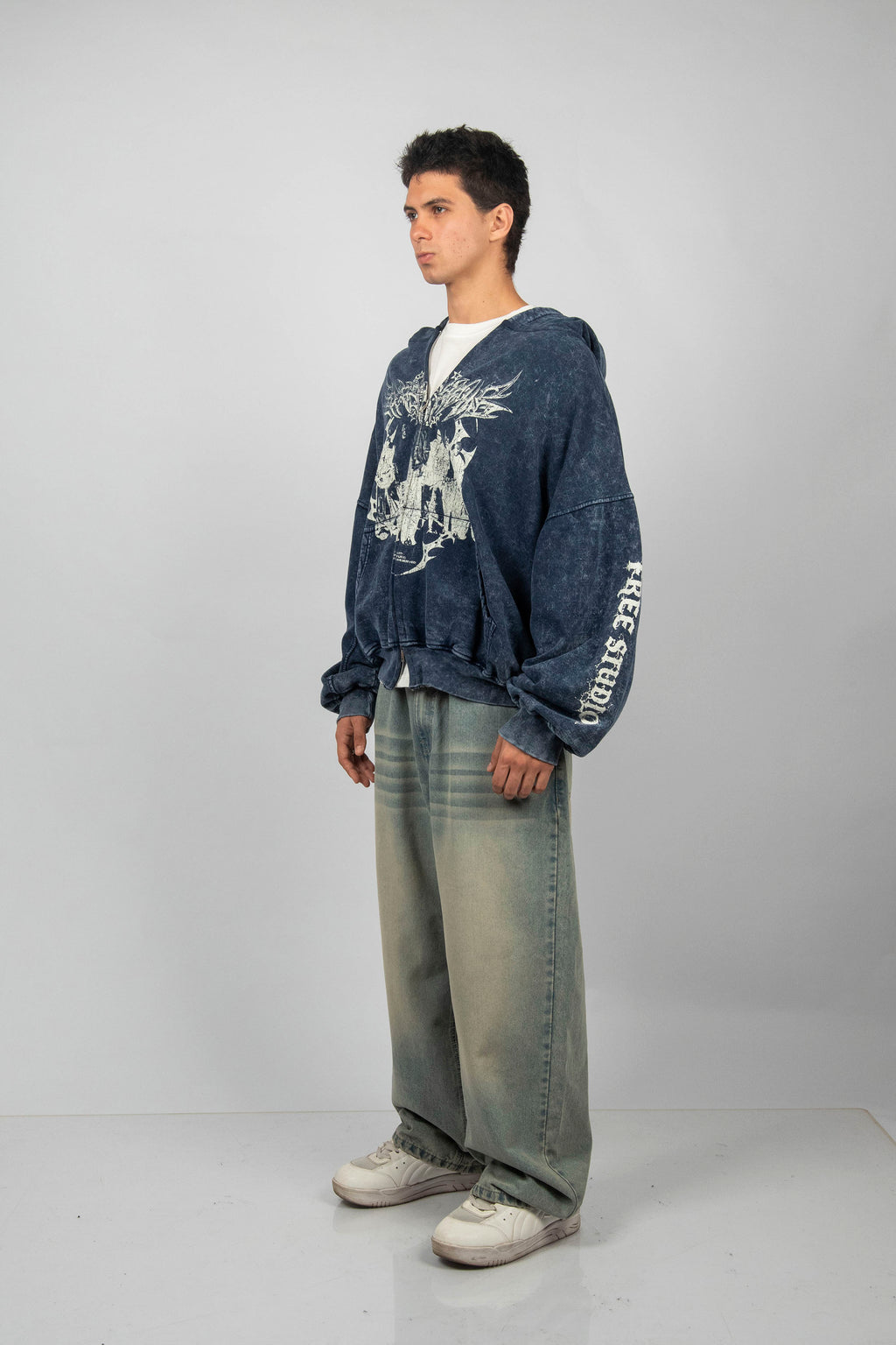 ZIP HODDIE ACIDWASH FREE STUDIO AZUL