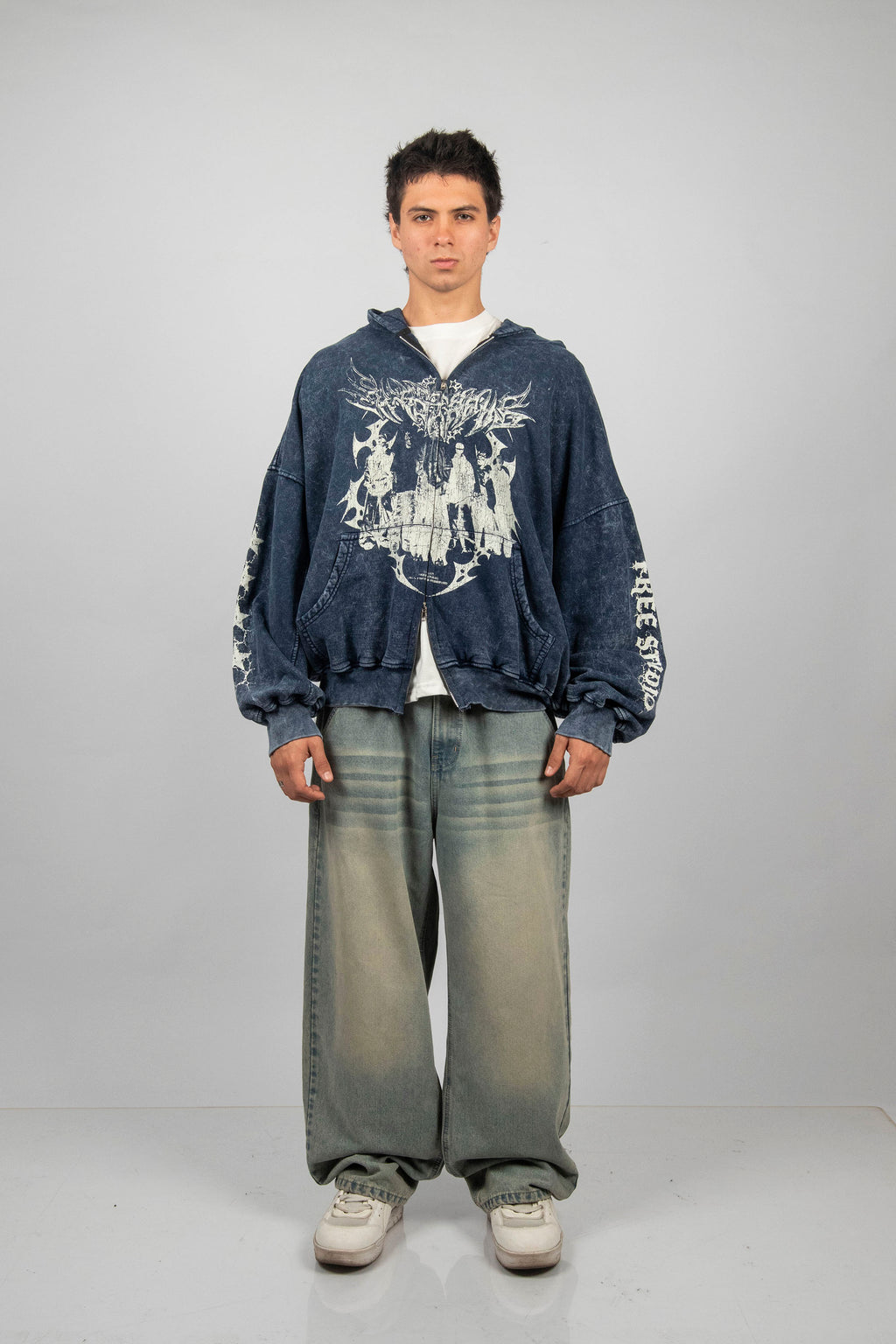 ZIP HODDIE ACIDWASH FREE STUDIO AZUL