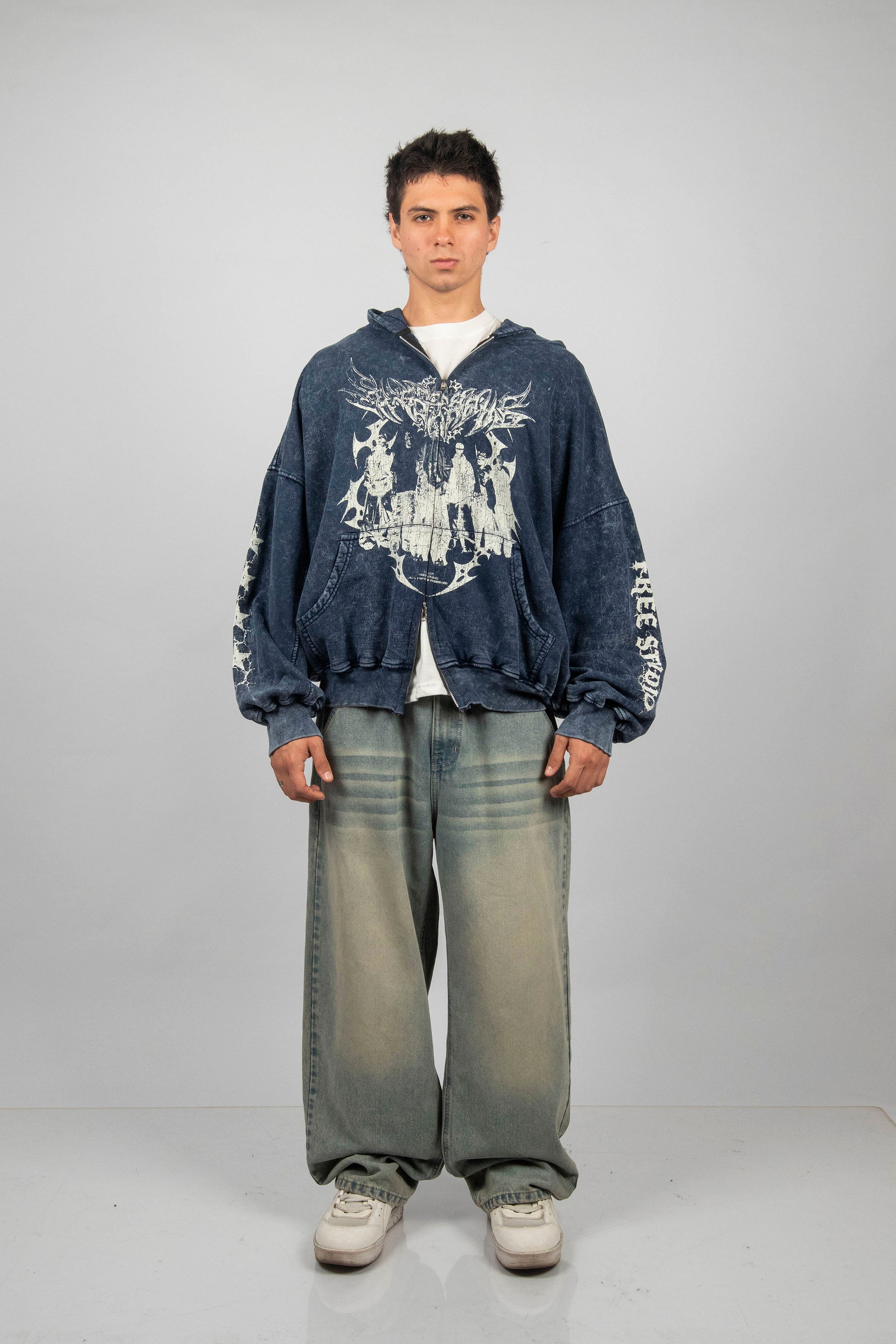 ZIP HODDIE ACIDWASH FREE STUDIO AZUL