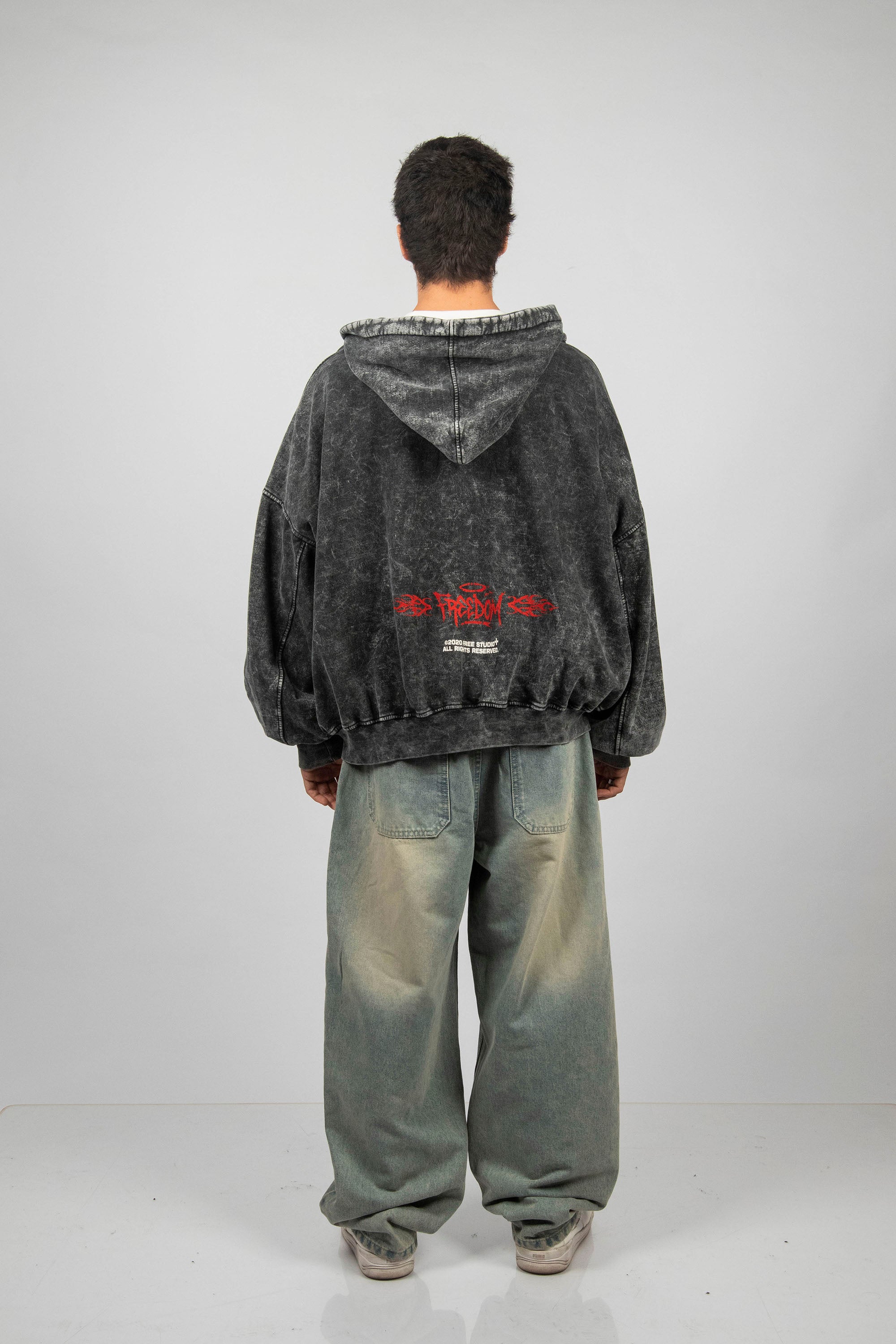 ZIP HODDIE ACIDWASH FREEDOM CENIZO