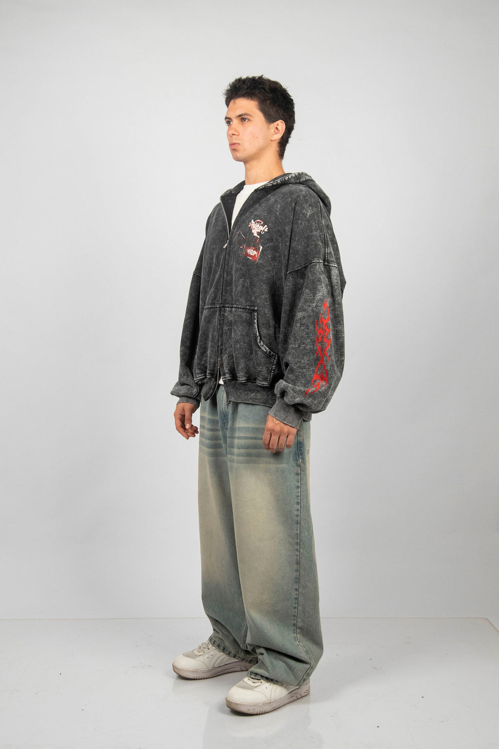 ZIP HODDIE ACIDWASH FREEDOM CENIZO