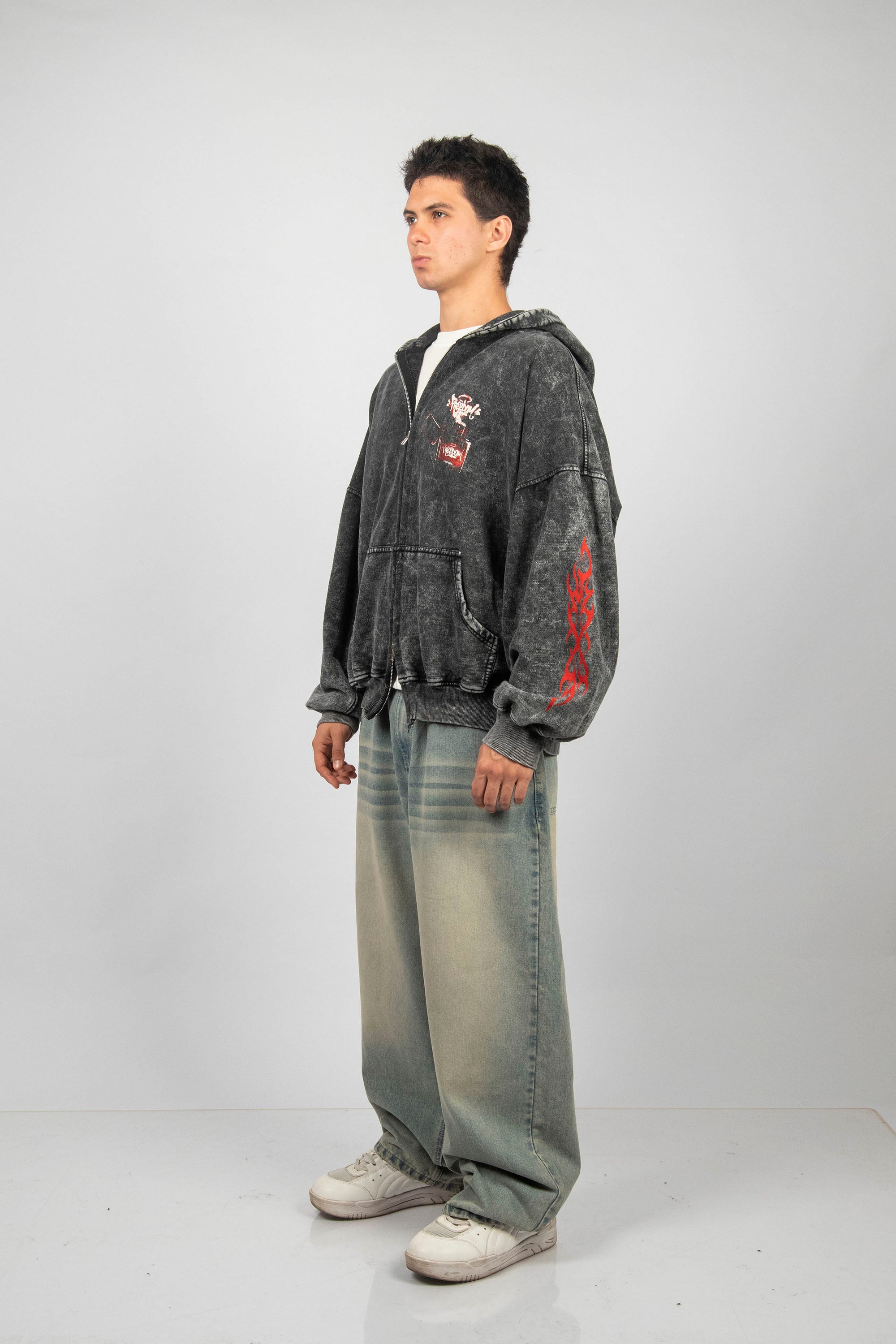 ZIP HODDIE ACIDWASH FREEDOM CENIZO