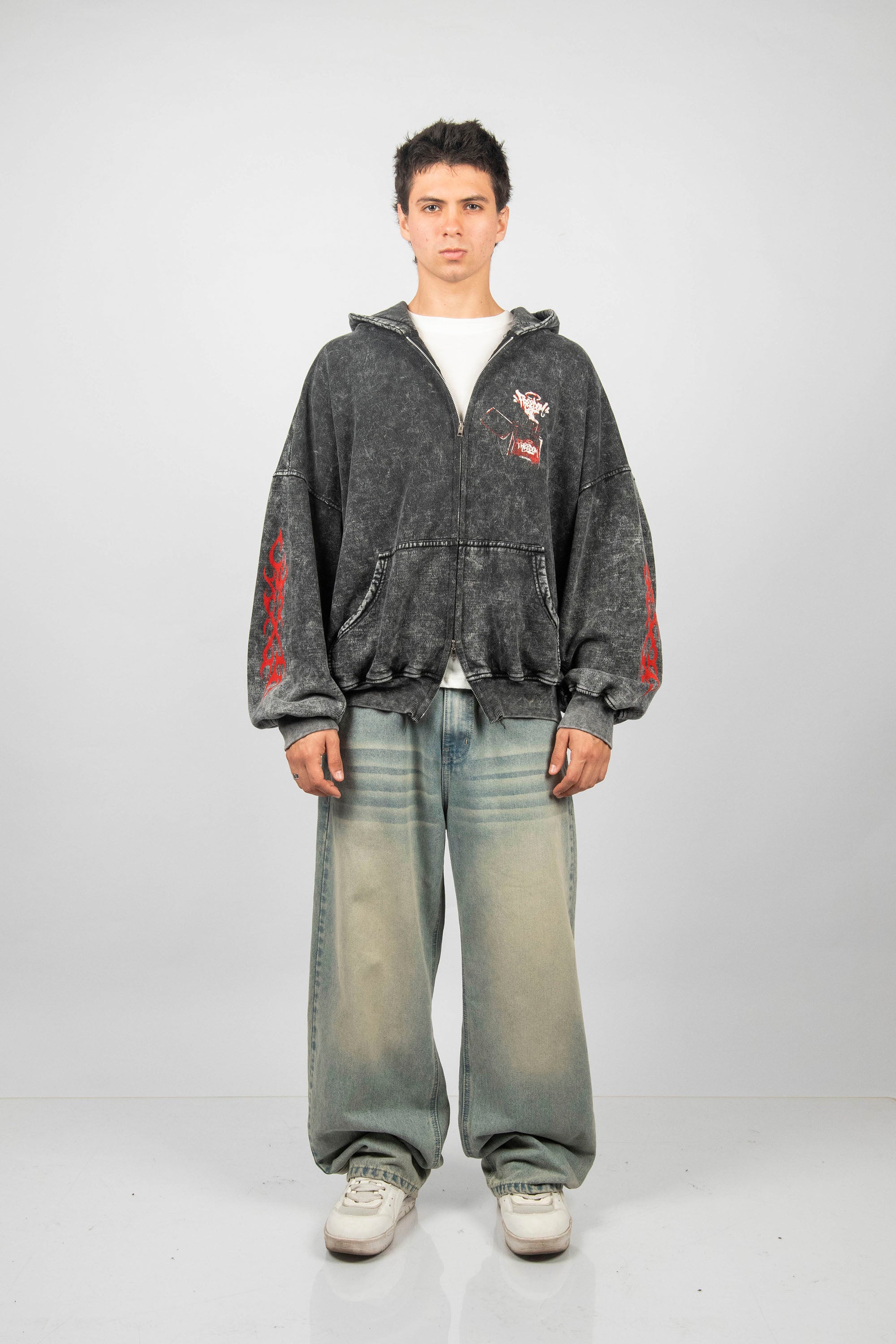 ZIP HODDIE ACIDWASH FREEDOM CENIZO