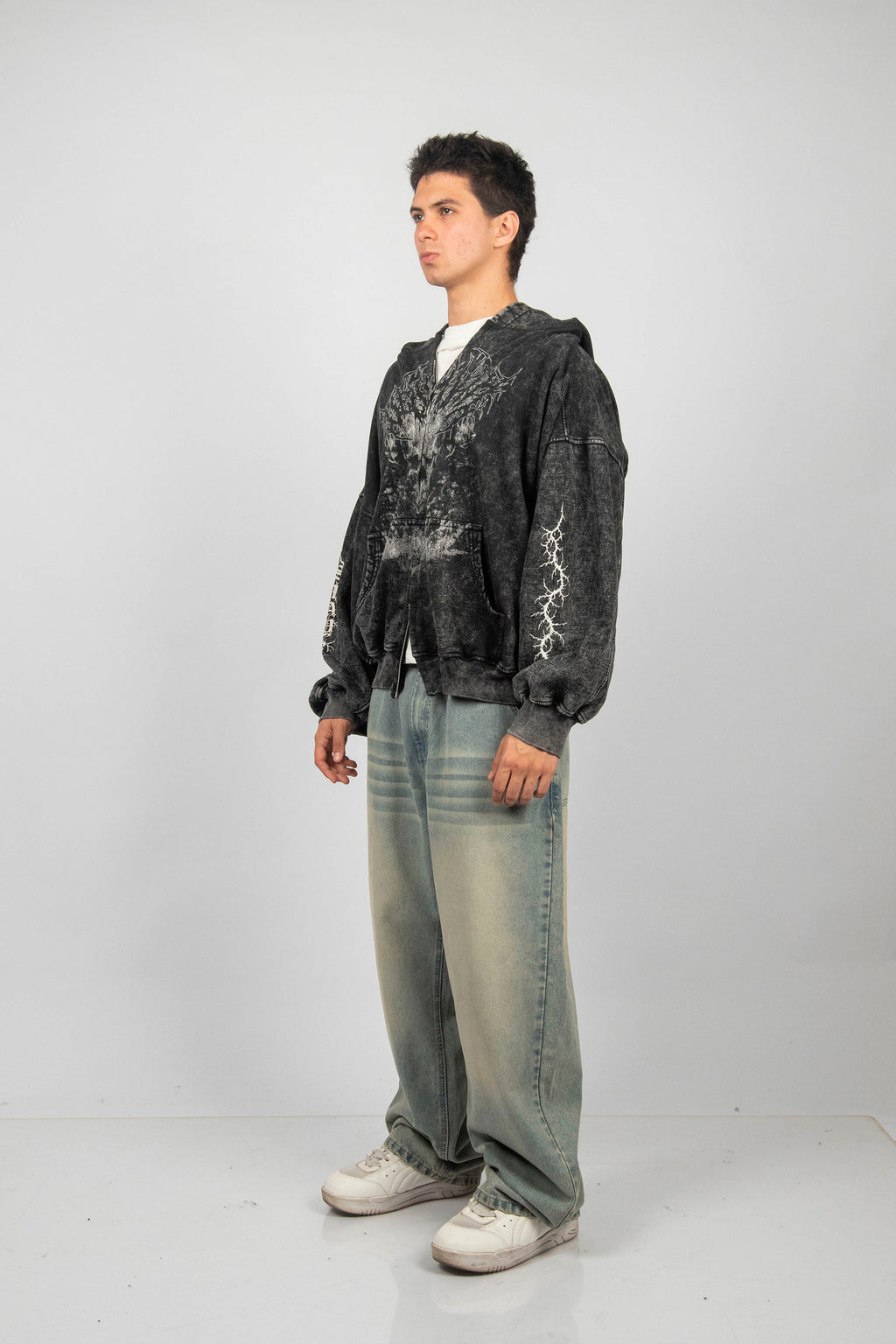 ZIP HODDIE ACIDWASH STAY REAL CENIZO